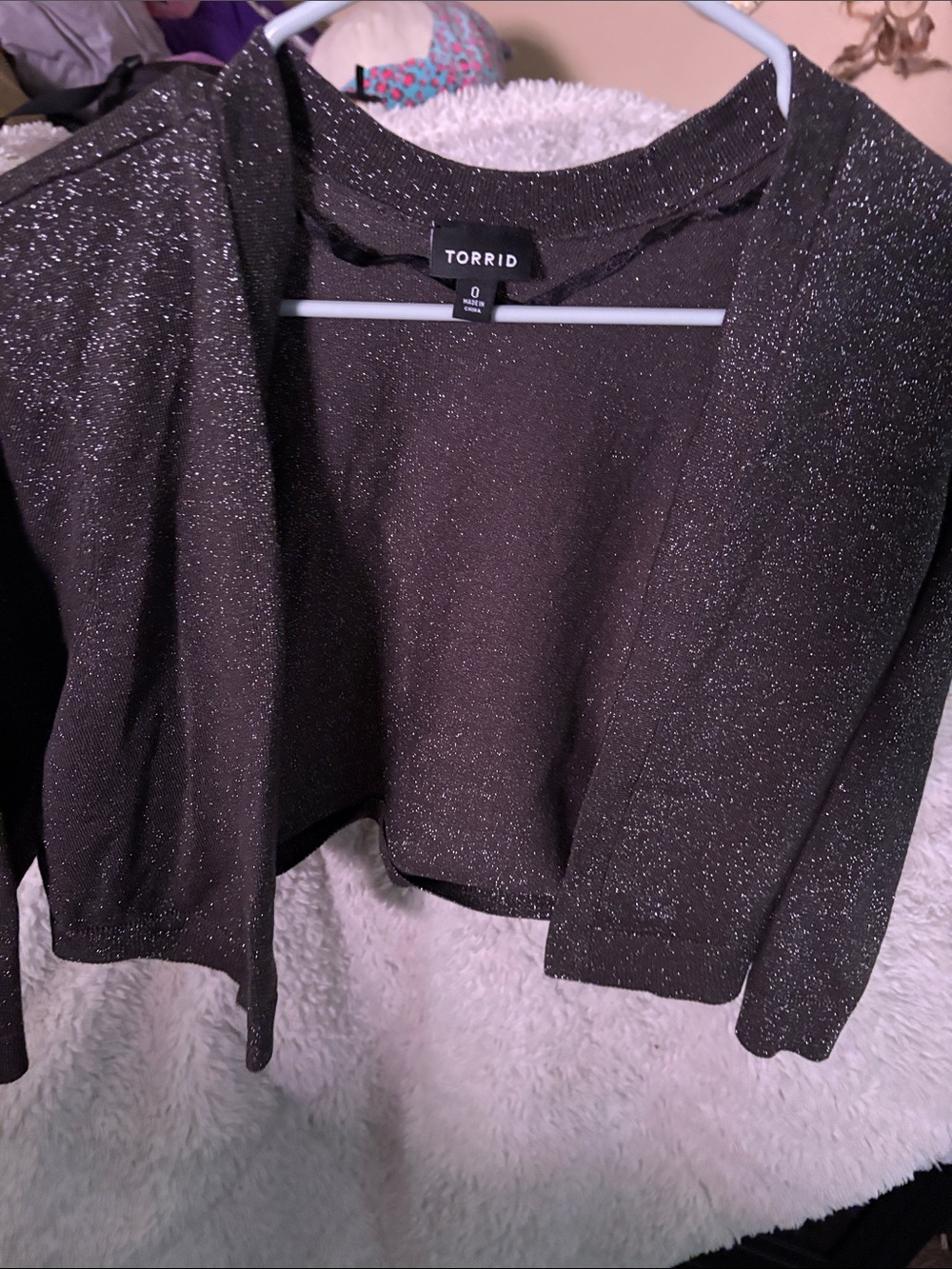 TORRID Black & Silver Metallic Sparkle Open Front Shrug
